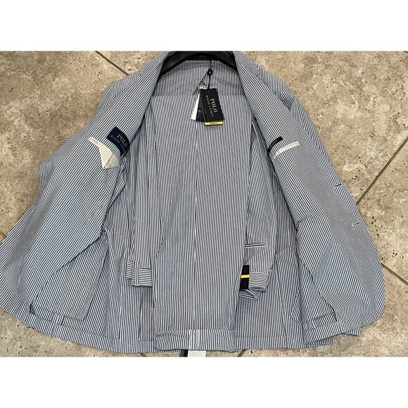 $698 Polo Ralph Lauren Blue Cotton Seersucker Suit 42R 35W NEW WITH TAGS Modern - Picture 7 of 11